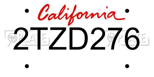 2TZD276 California License Plate