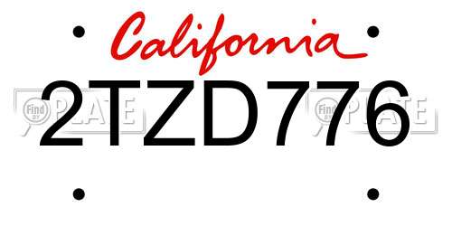 2TZD776 California License Plate