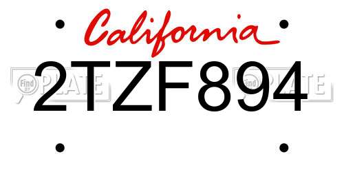 2TZF894 California License Plate