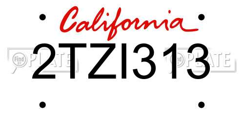 2TZI313 California License Plate