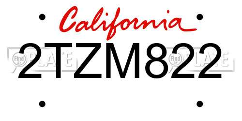 2TZM822 California License Plate