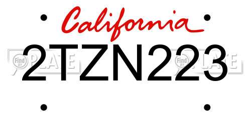 2TZN223 California License Plate