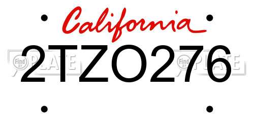 2TZO276 California License Plate