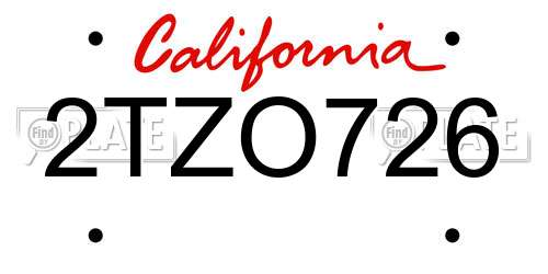 2TZO726 California License Plate