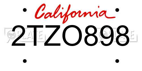 2TZO898 California License Plate