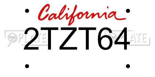 2TZT64 California License Plate