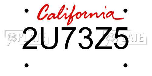 2U73Z5 California License Plate