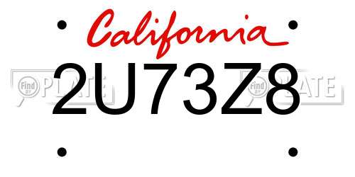 2U73Z8 California License Plate