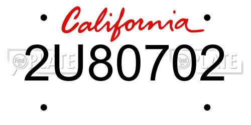 2U80702 California License Plate