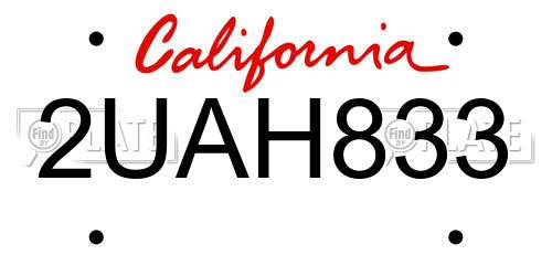 2UAH833 California License Plate