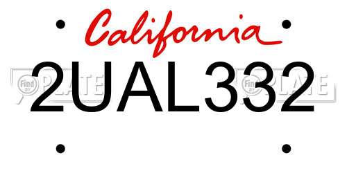 2UAL332 California License Plate