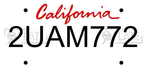 2UAM772 California License Plate