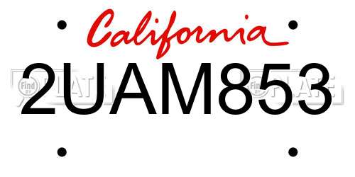 2UAM853 California License Plate