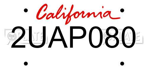 2UAP080 California License Plate