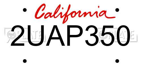 2UAP350 California License Plate
