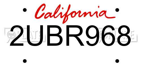 2UBR968 California License Plate