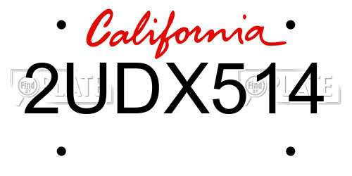 2UDX514 California License Plate