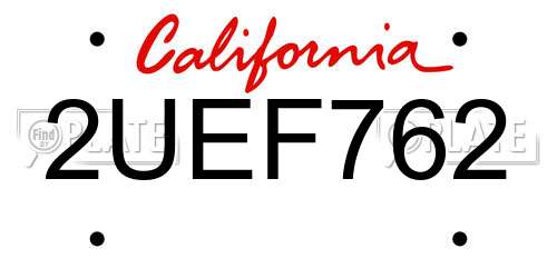2UEF762 California License Plate