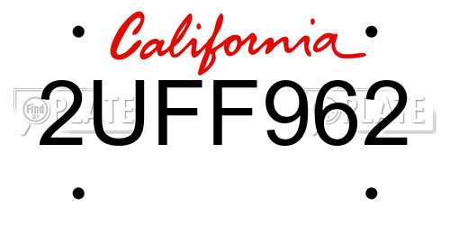 2UFF962 California License Plate