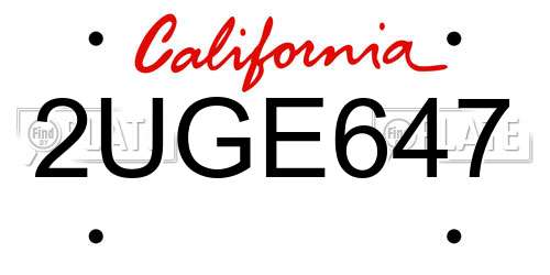 2UGE647 California License Plate