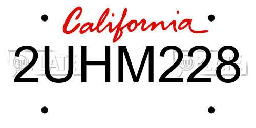 2UHM228 California License Plate