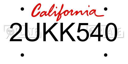 2UKK540 California License Plate