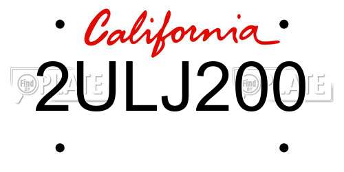 2ULJ200 California License Plate