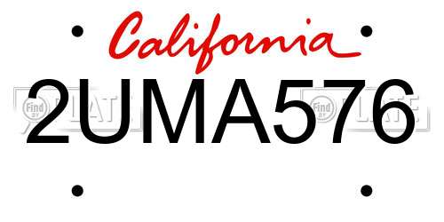 2UMA576 California License Plate