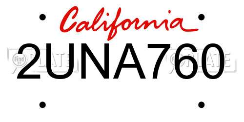 2UNA760 California License Plate