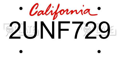 2UNF729 California License Plate