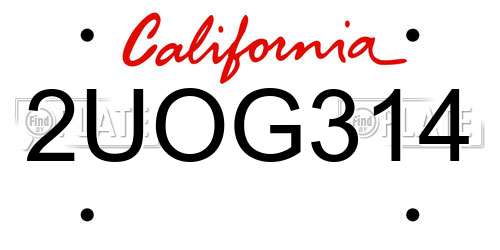 2UOG314 California License Plate