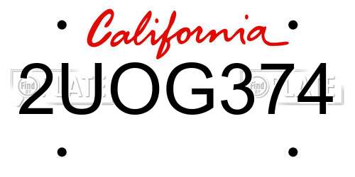 2UOG374 California License Plate