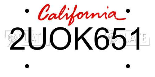 2UOK651 California License Plate