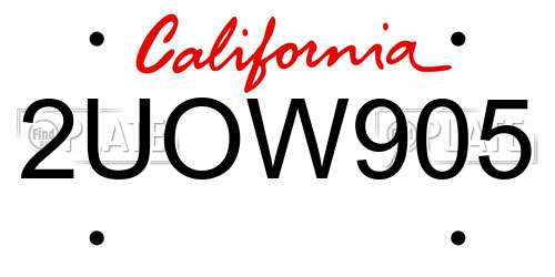 2UOW905 California License Plate
