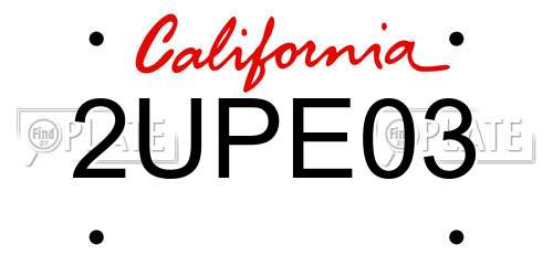 2UPE03 California License Plate