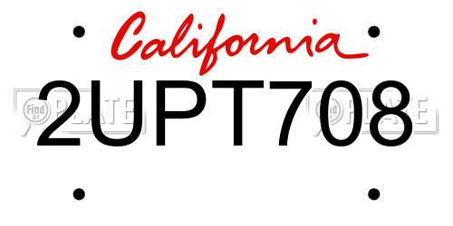 2UPT708 California License Plate