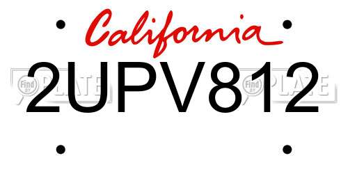 2UPV812 California License Plate