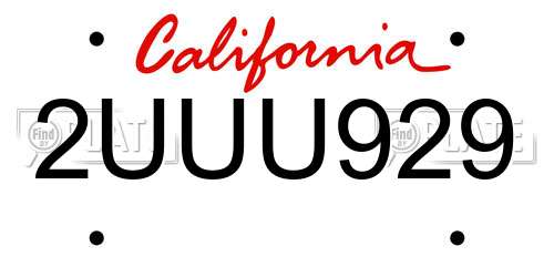 2UUU929 California License Plate