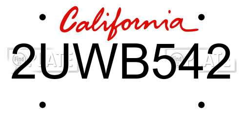 2UWB542 California License Plate