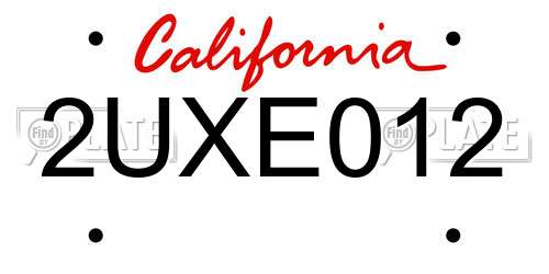 2UXE012 California License Plate