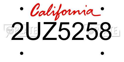 2UZ5258 California License Plate