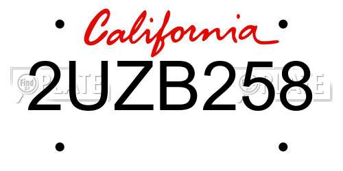 2UZB258 California License Plate