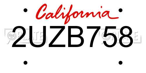 2UZB758 California License Plate