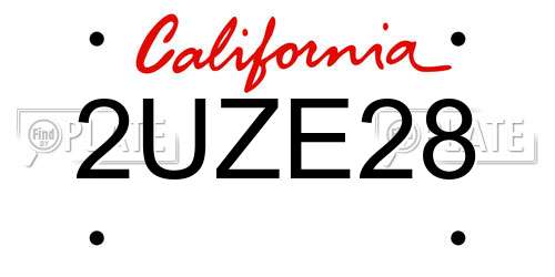 2UZE28 California License Plate