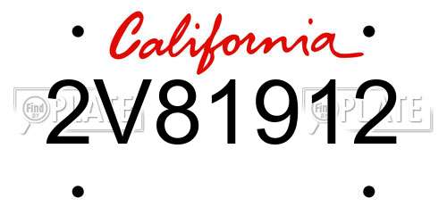 2V81912 California License Plate