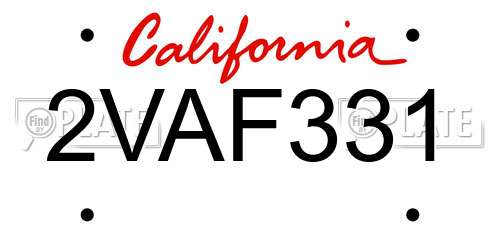 2VAF331 California License Plate