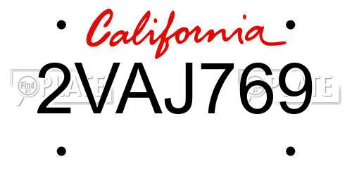 2VAJ769 California License Plate