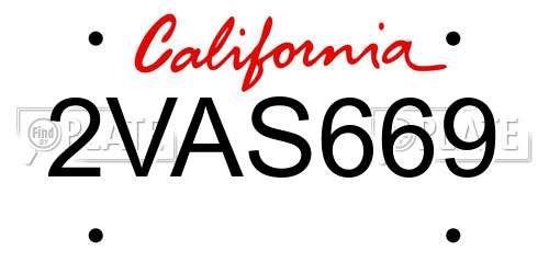 2VAS669 California License Plate