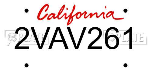 2VAV261 California License Plate