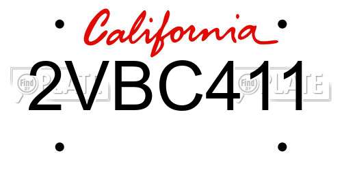 2VBC411 California License Plate
